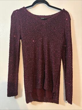 Apt. 9 Women's Sequin Knit Long-Sleeve Sweater - Burgundy